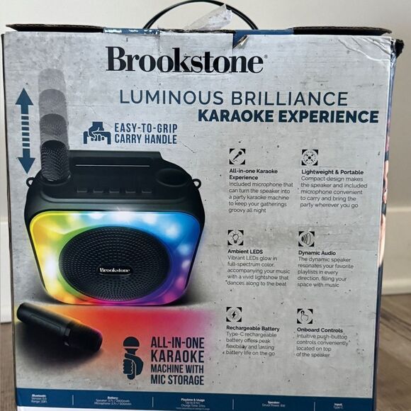 Brookstone Karaoke Dynamite Duo Wireless Led Speaker With 2 Wireless Microphones - Picture 8 of 13